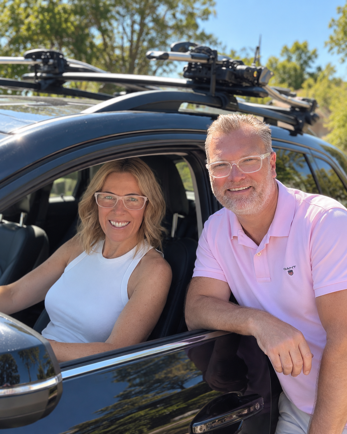 Kate and Andrew Gordon, co-founders of Waylo, beside a car in Sydney